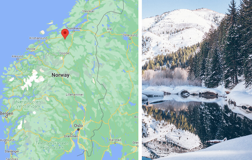 Map of Norway with a pin in Svorkmo