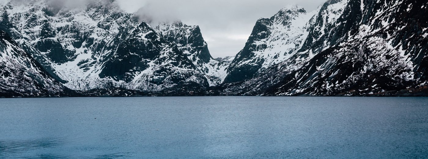 Norwegian mountains and fjords in winter time